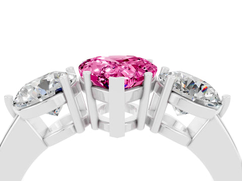White gold Pear Cut Pink Sapphire Three-Stone Ring with Prong Setting and Classic Band_4