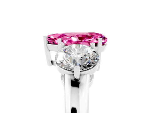 White gold Pear Cut Pink Sapphire Three-Stone Ring with Prong Setting and Classic Band_5