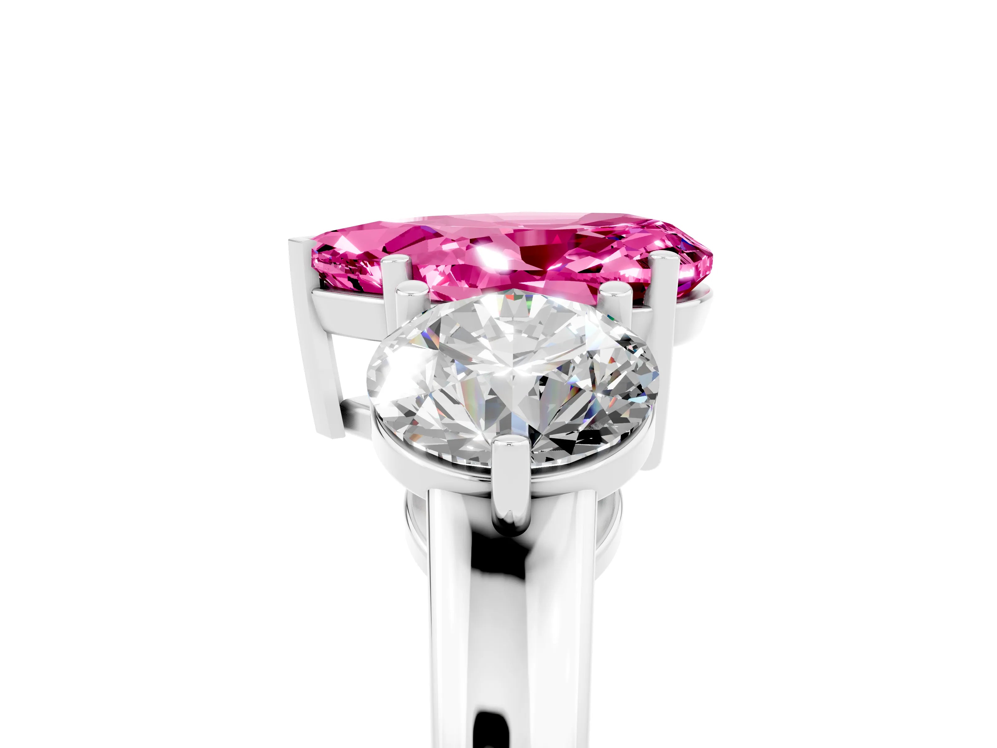 White gold Pear Cut Pink Sapphire Three-Stone Ring with Prong Setting and Classic Band_5