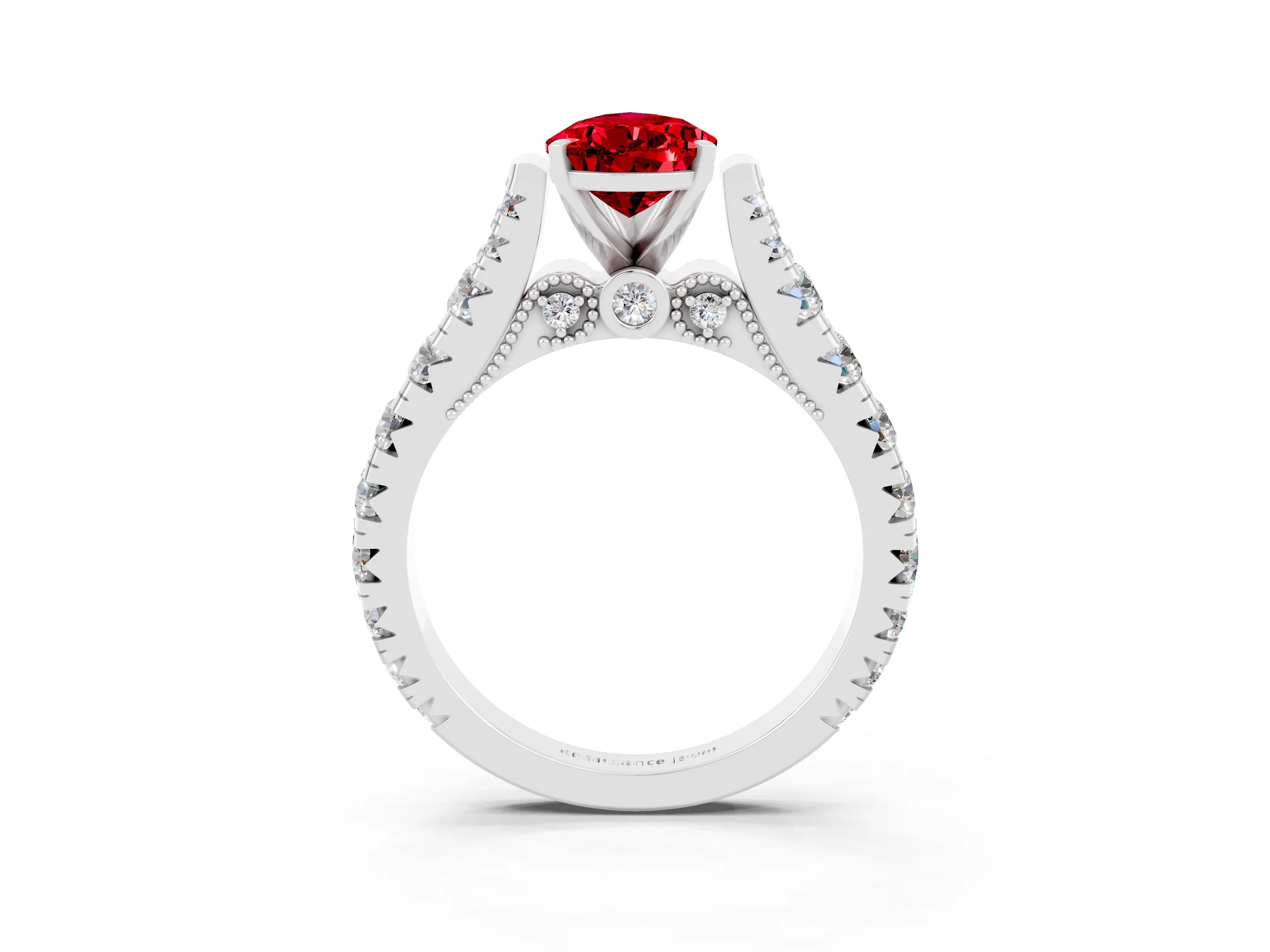 White gold Pear Cut Ruby Classic Solitaire Ring with Pavé Band and Four-Prong Setting_3
