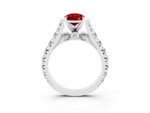 White gold Pear Cut Ruby Classic Solitaire Ring with Pavé Band and Four-Prong Setting_3