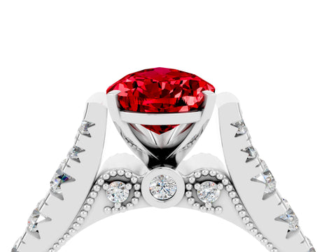 White gold Pear Cut Ruby Classic Solitaire Ring with Pavé Band and Four-Prong Setting_4
