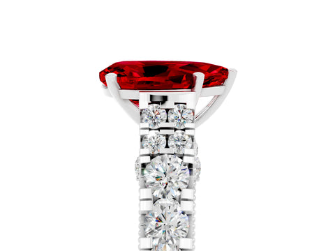 White gold Pear Cut Ruby Classic Solitaire Ring with Pavé Band and Four-Prong Setting_5