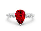 White gold Pear Cut Ruby Cluster Side Stone Solitaire Ring with Prong Setting_24