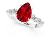 White gold Pear Cut Ruby Cluster Side Stone Solitaire Ring with Prong Setting_25