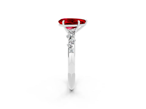 White gold Pear Cut Ruby Cluster Side Stone Solitaire Ring with Prong Setting_26
