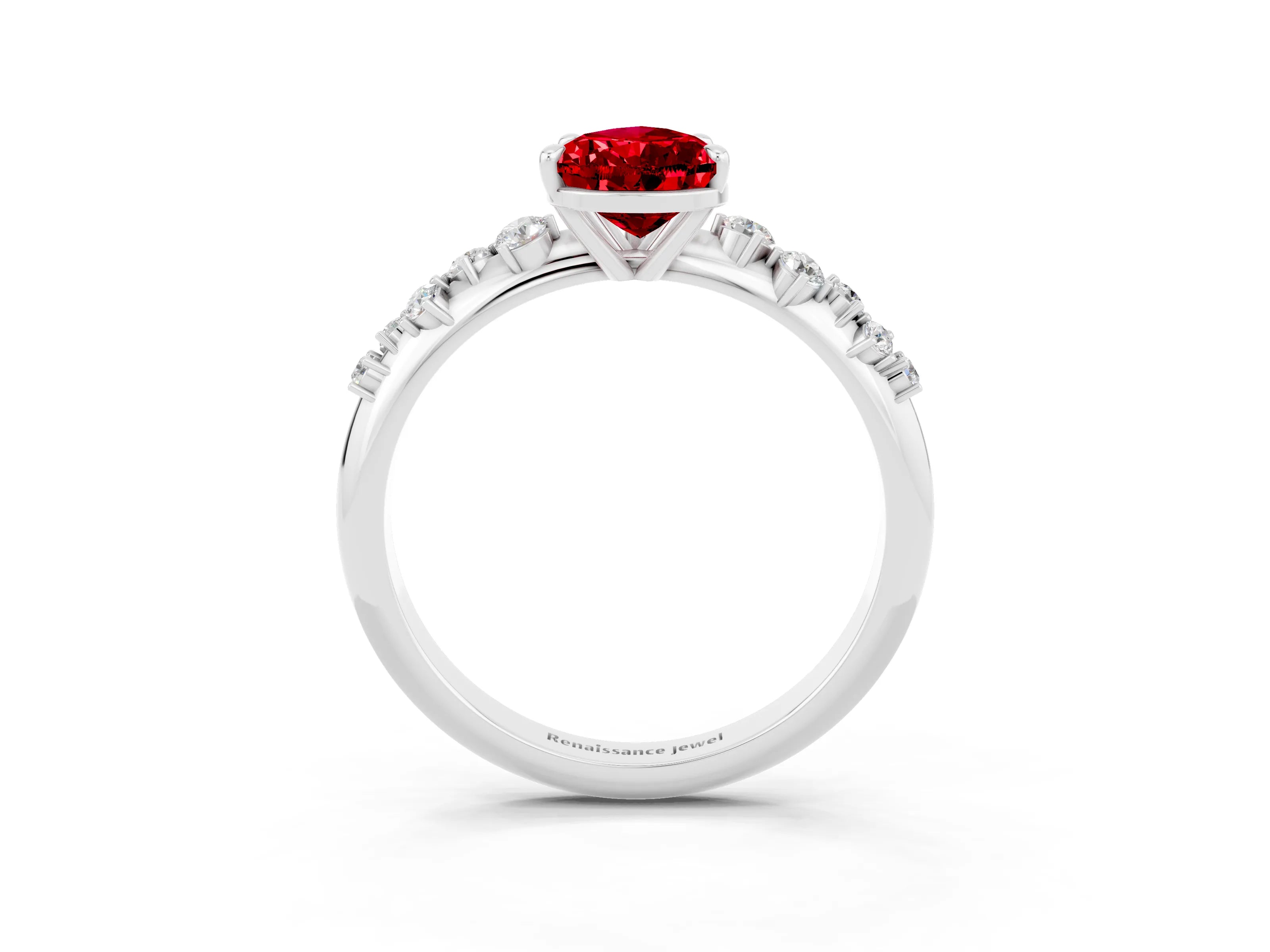White gold Pear Cut Ruby Cluster Side Stone Solitaire Ring with Prong Setting_27