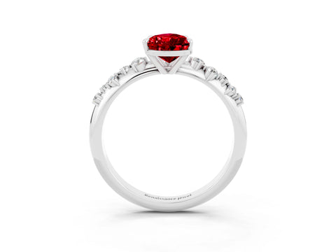 White gold Pear Cut Ruby Cluster Side Stone Solitaire Ring with Prong Setting_27