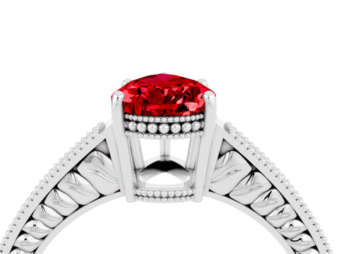 White gold Pear Cut Ruby Engagement Ring with Milgrain Channel Set Band and Prong Setting_4