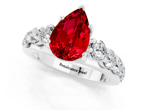 White gold Pear Cut Ruby Engagement Ring with Pavé Band and Four-Prong Setting_1