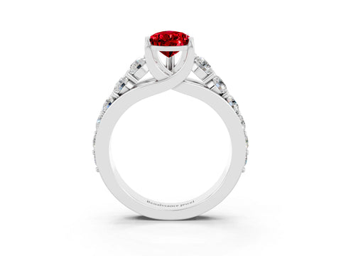 White gold Pear Cut Ruby Engagement Ring with Pavé Band and Four-Prong Setting_3