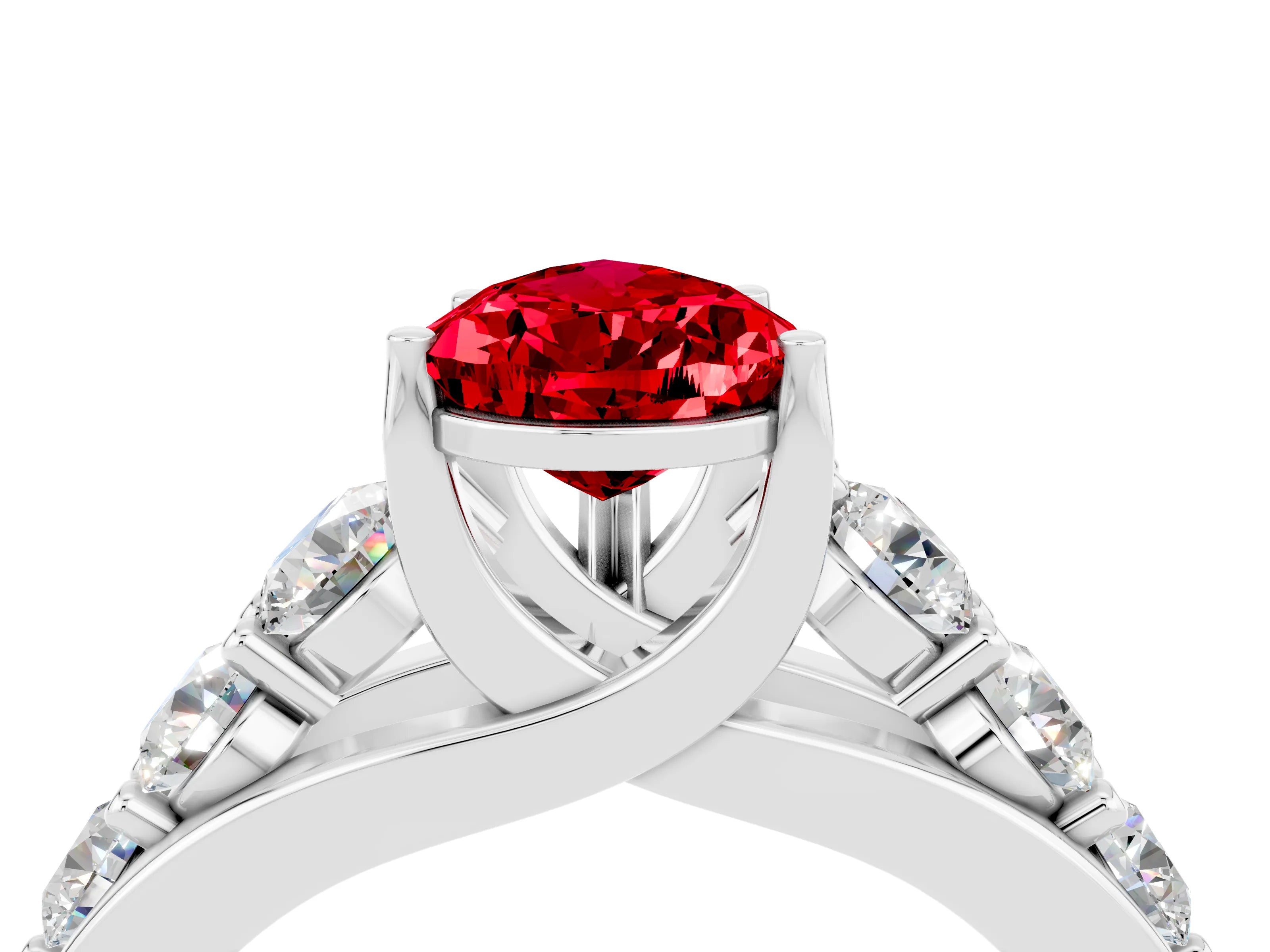 White gold Pear Cut Ruby Engagement Ring with Pavé Band and Four-Prong Setting_4