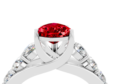 White gold Pear Cut Ruby Engagement Ring with Pavé Band and Four-Prong Setting_4