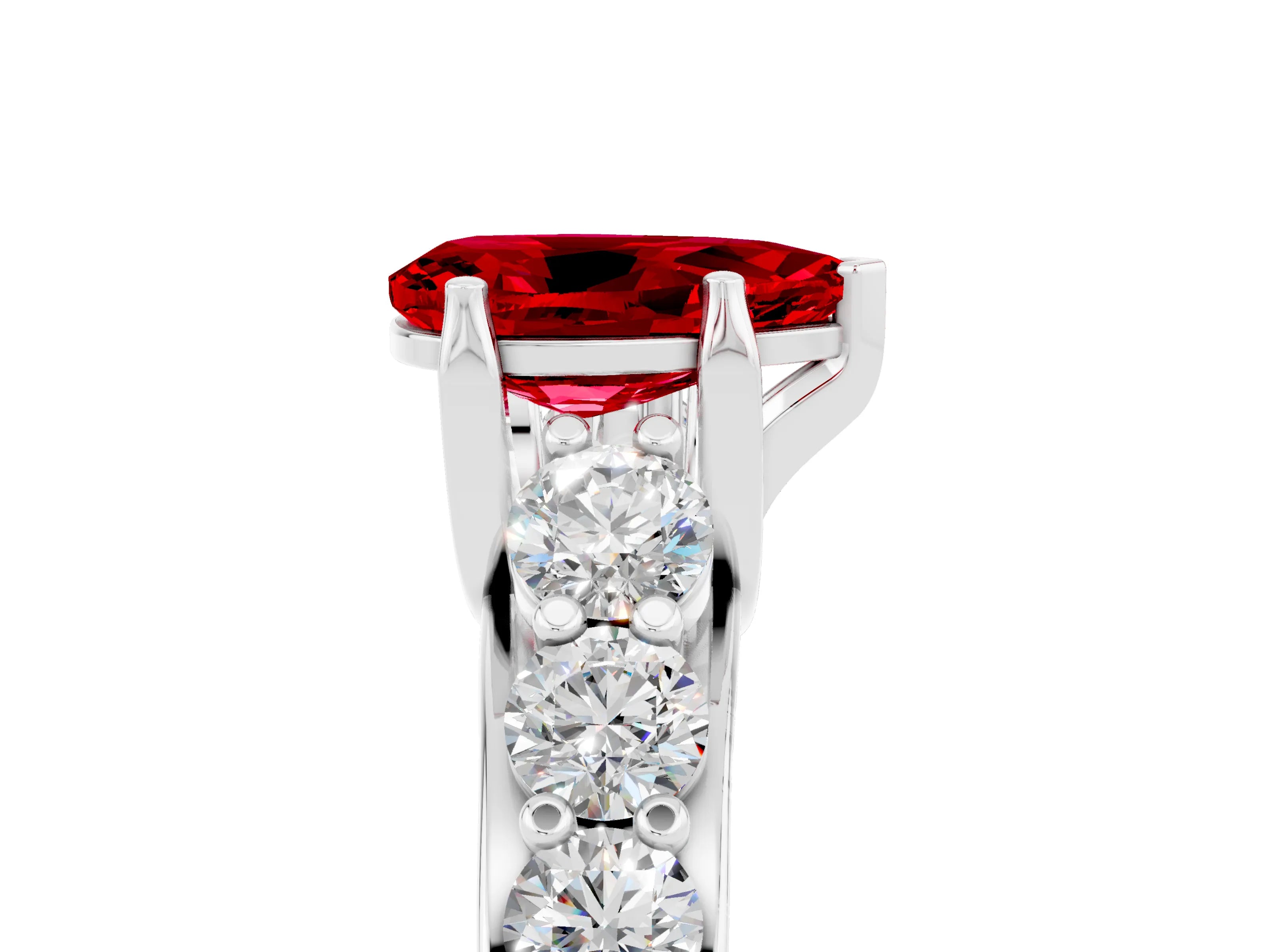 White gold Pear Cut Ruby Engagement Ring with Pavé Band and Four-Prong Setting_5