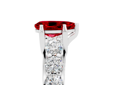 White gold Pear Cut Ruby Engagement Ring with Pavé Band and Four-Prong Setting_5