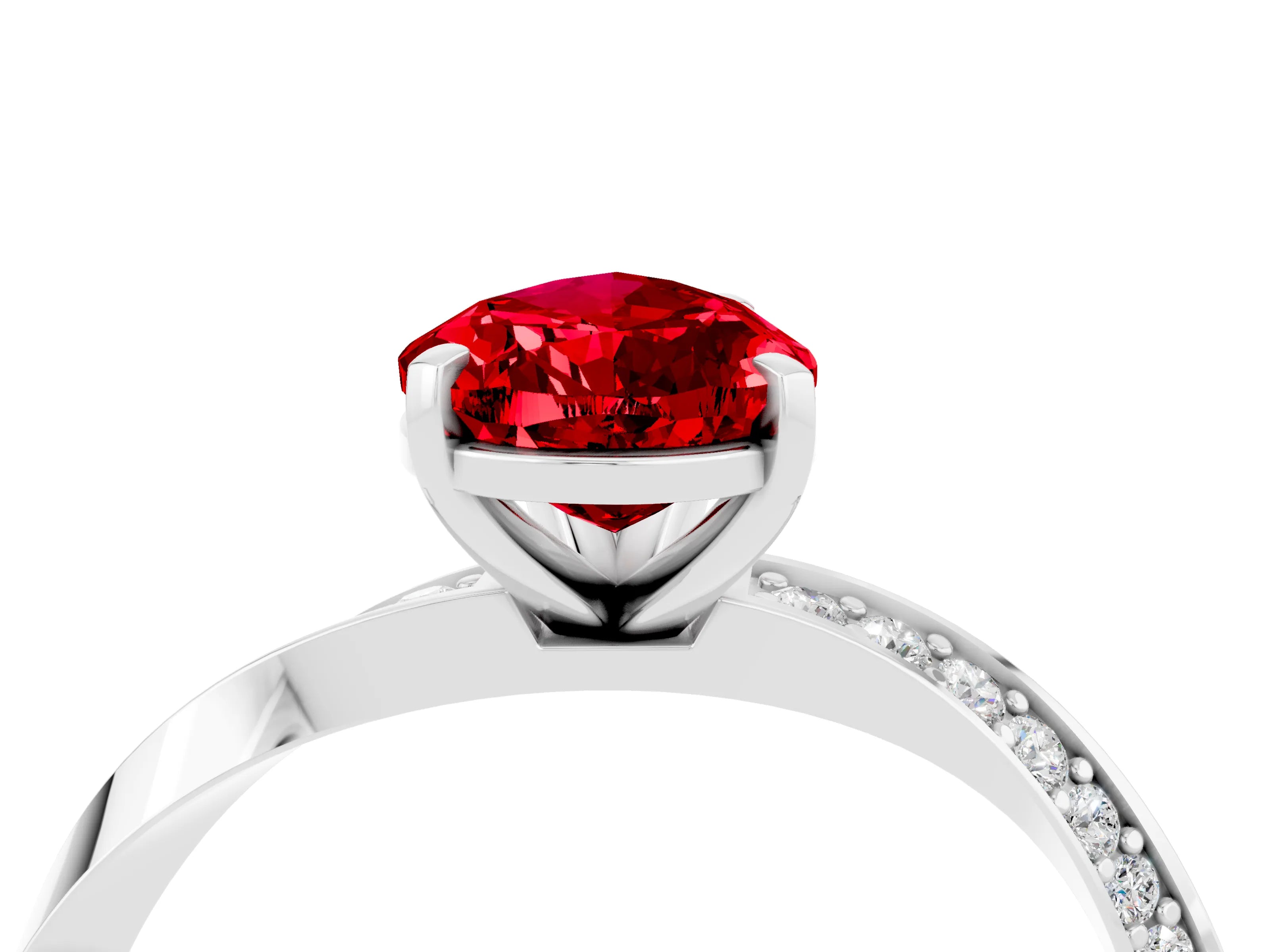 White gold Pear Cut Ruby Engagement Ring with Side Stone Accents and Four-Prong Setting_31