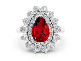 White gold Pear Cut Ruby Floral Double Halo Engagement Ring with Prong Setting_126
