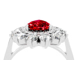 White gold Pear Cut Ruby Floral Double Halo Engagement Ring with Prong Setting_130