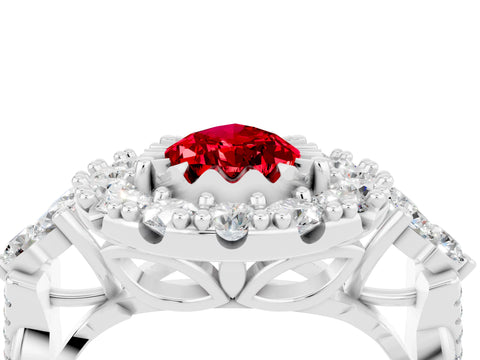 White gold Pear Cut Ruby Halo Ring with Pavé Band and Four-Prong Setting_16