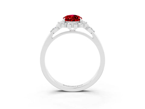 White gold Pear Cut Ruby Halo Ring with Pear Side Stones and Prong Setting_27