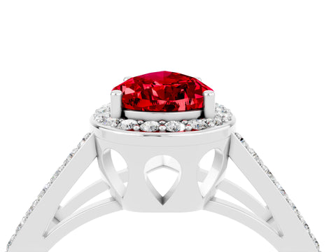 White gold Pear Cut Ruby Halo Ring with Split Shank U-Prong Band and Four-Prong Setting_4