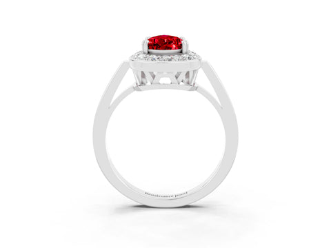 White gold Pear Cut Ruby Halo Ring with Split Shank and Four-Prong Setting_3