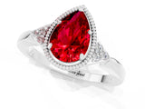 White gold Pear Cut Ruby Halo Ring with Tapered Band and Four-Prong Setting_1