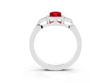 White gold Pear Cut Ruby Halo Ring with Tapered Band and Four-Prong Setting_3
