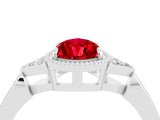 White gold Pear Cut Ruby Halo Ring with Tapered Band and Four-Prong Setting_4