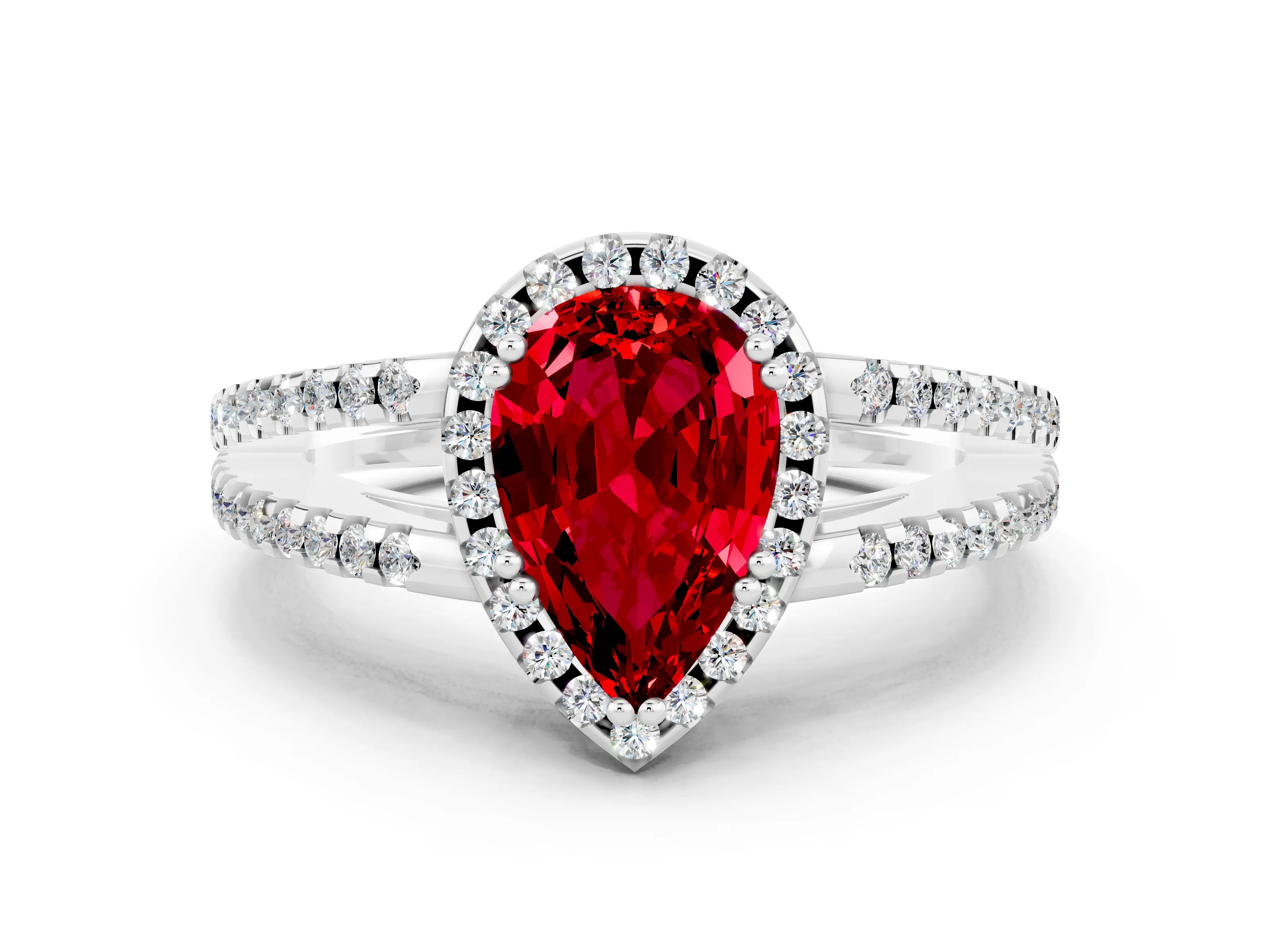 White gold Pear Cut Ruby Halo Split Shank Engagement Ring_12