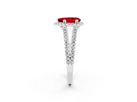 White gold Pear Cut Ruby Halo Split Shank Engagement Ring_14