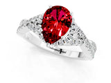 White gold Pear Cut Ruby Halo Twist Band Solitaire Prong Setting Ring_1
