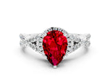 White gold Pear Cut Ruby  Halo Twist Band Solitaire Prong Setting Ring_24