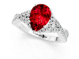 White gold Pear Cut Ruby  Halo Twist Band Solitaire Prong Setting Ring_25