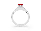 White gold Pear Cut Ruby  Halo Twist Band Solitaire Prong Setting Ring_27