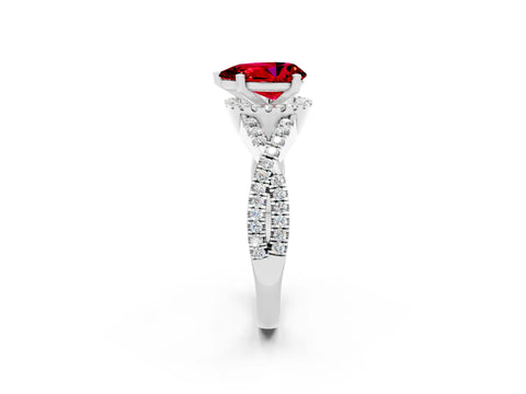 White gold Pear Cut Ruby Halo Twist Band Solitaire Prong Setting Ring_2