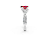 White gold Pear Cut Ruby Halo Twist Band Solitaire Prong Setting Ring_2