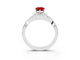 White gold Pear Cut Ruby Halo Twist Band Solitaire Prong Setting Ring_3