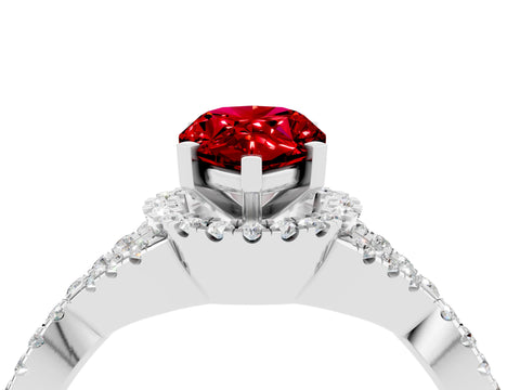 White gold Pear Cut Ruby Halo Twist Band Solitaire Prong Setting Ring_4