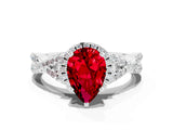 White gold Pear Cut Ruby  Halo Twist Band Solitaire Prong Setting Ring_54