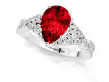 White gold Pear Cut Ruby  Halo Twist Band Solitaire Prong Setting Ring_55