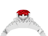 White gold Pear Cut Ruby  Halo Twist Band Solitaire Prong Setting Ring_58