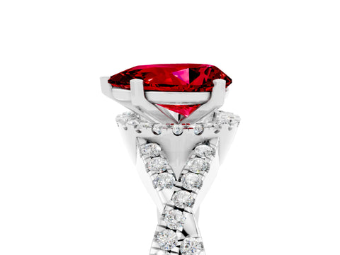 White gold Pear Cut Ruby Halo Twist Band Solitaire Prong Setting Ring_5
