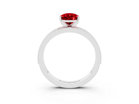 White gold Pear Cut Ruby Milgrain Pavé Engagement Ring with Four-Prong Setting_3