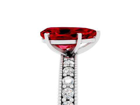 White gold Pear Cut Ruby Milgrain Pavé Engagement Ring with Four-Prong Setting_5