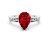 White gold Pear Cut Ruby Milgrain Pavé Engagement Ring with Four-Prong Setting