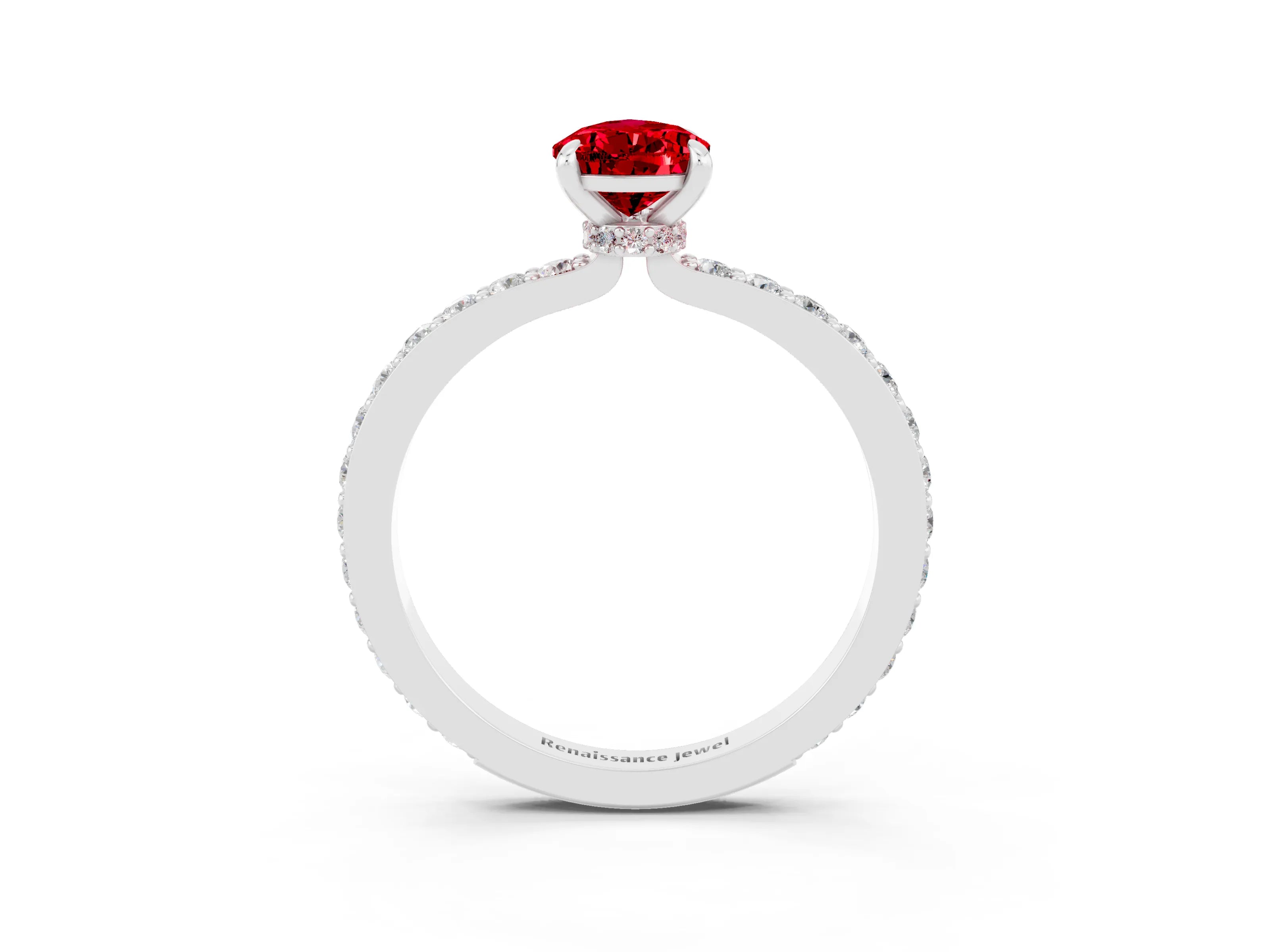 White gold Pear Cut Ruby Pavé Engagement Ring with Round  Accents and Prong Setting_27