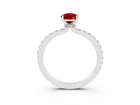 White gold Pear Cut Ruby Pavé Engagement Ring with Round  Accents and Prong Setting_27