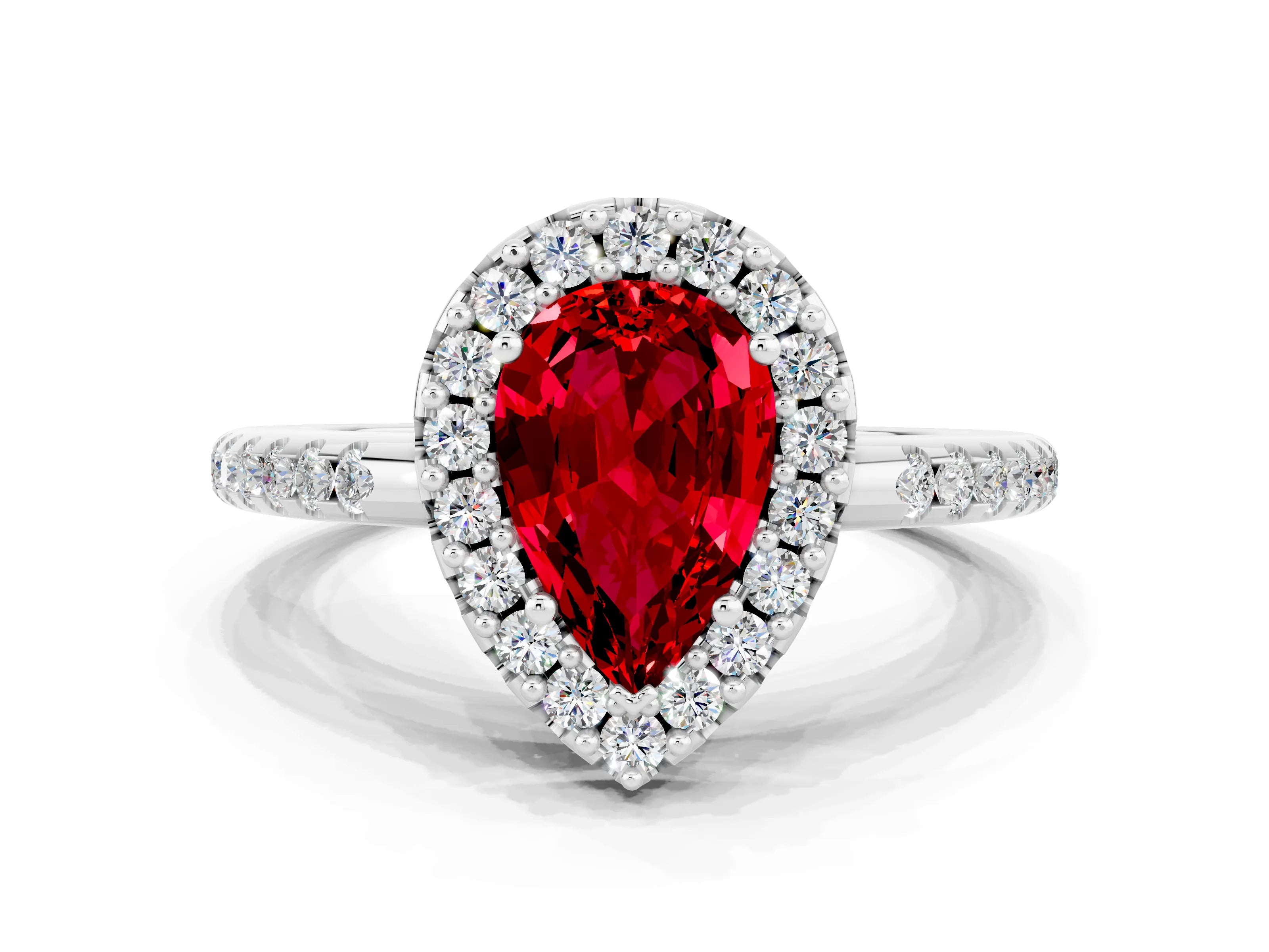 White gold Pear Cut Ruby Pavé Halo Ring with Four-Prong Setting_12