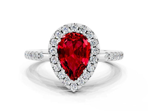 White gold Pear Cut Ruby Pavé Halo Ring with Four-Prong Setting_12